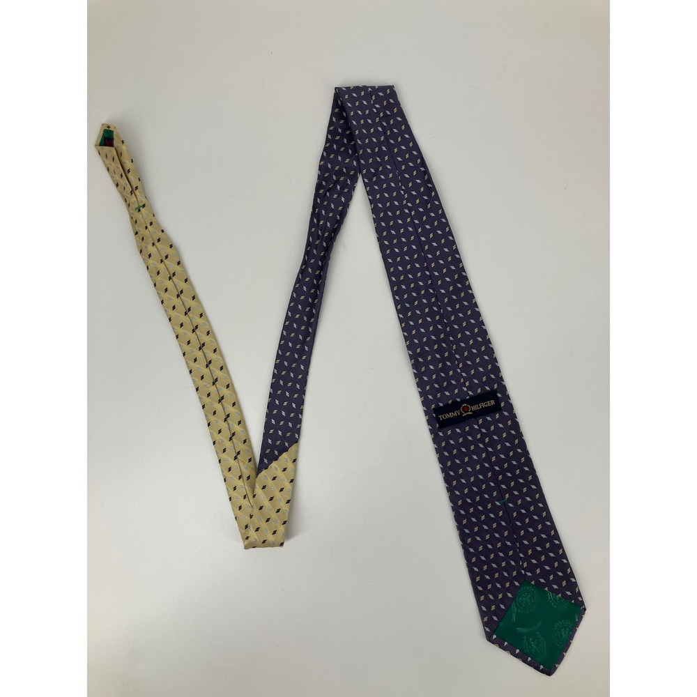 Tommy Hilfiger Necktie Mens OS Purple Tan Excellent Silk Geometric Colorblock - Picture 3 of 5